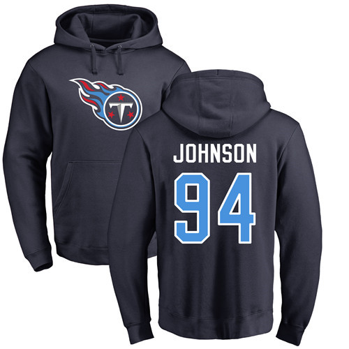Tennessee Titans Men Navy Blue Austin Johnson Name and Number Logo NFL Football #94 Pullover Hoodie Sweatshirts->nfl t-shirts->Sports Accessory